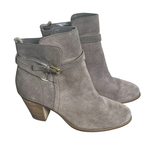 Lauren Ralph Lauren Shoes - Ralph Lauren Women’s Macie Gray Suede Leather Bootie Boots 8B Buckle Strap Heel